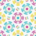 Bright summer daisy flower bloom seamless vectpr pattern. Stylized geometric floral all over print. Pretty 1950s retro circles