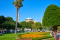 Bright summer day the Sofia mosque view at Sultanahmet square in Istanbul city Royalty Free Stock Photo