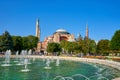 Bright summer day the Sofia mosque view at Sultanahmet square in Istanbul city Royalty Free Stock Photo