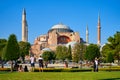 Bright summer day the Sofia mosque view at Sultanahmet square in Istanbul city Royalty Free Stock Photo