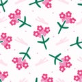 Bright summer flower bloom seamless pattern. Stylized retro floral all over print.