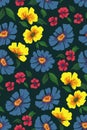 Bright Summer Print With Large Flower Heads. Seamless Pattern, Vector.
