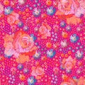 Bright summer seamless pattern with embroidered flowers. Big roses on the background of floral ornament. Print for fabric Royalty Free Stock Photo