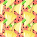 Bright summer seamless pattern.Juicy tropical mix with pineapple and watermelon. Royalty Free Stock Photo