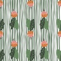 Bright summer seamless pattern with radish elements. Green stripped background. Healthy food