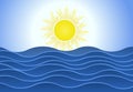 Bright summer sun over blue sea waves background. Royalty Free Stock Photo