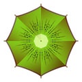 Bright summer umbrella top view. Kiwi parasol