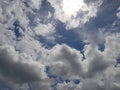 The bright sun in the blue sky covered with clouds Royalty Free Stock Photo