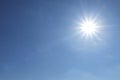 Bright sun in blue sky. Halo effect Royalty Free Stock Photo