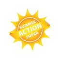 Bright sun button tag with summer supper action on white, stoc Royalty Free Stock Photo