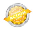 Bright sun button tag with summer supper action on white, stoc Royalty Free Stock Photo