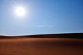 Bright sun, clear blue sky and rippled desert sand. Arabian Desert, Riyadh, Saudi Arabia