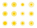 Bright sun icons set vector. Sunset logo in various design on white isolated background Royalty Free Stock Photo