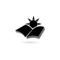 Bright sun in an open book for logo design illustration Royalty Free Stock Photo