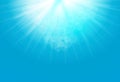 Bright Sun Rays on blue sky background. Beautiful sunny banner with sunburst sunbeams. Sun Jpeg illustration Royalty Free Stock Photo