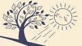 Bright Sun Shining on a Lush Leafy Tree, Symbolizing Vitality, vector design Generative AI Royalty Free Stock Photo