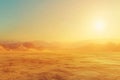 Bright sun shining over a large desert and mountains during sunset Royalty Free Stock Photo