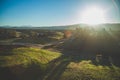 Bright sun shining over scenic vineyards in Temecula, Southern California, USA