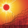 Bright sun and stock charts, good background for business topics Royalty Free Stock Photo