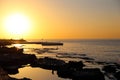 Bright sun at sunset. Mediterranean Sea. Beirut. Lebanon
