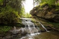 Bright sun. Waterfall. Carpathians. The mountains. The sun. Royalty Free Stock Photo