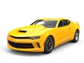 Bright sun yellow modern muscle car - beauty shot