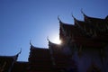 Bright Sunbeam Shining Through the Gable Roofs of Wat Benchamabophit in Bangkok, Thailand Royalty Free Stock Photo