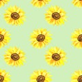 Bright sunflower. Seamless pattern. Hand drawn watercolor illustration. Texture for print, fabric, textile, wallpaper.
