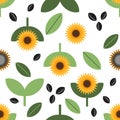 Bright sunflower seamless vector pattern isolated on white background Royalty Free Stock Photo