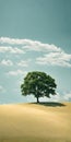 Bright sunlight over serene landscape, minimalistic scenery with single tree