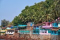 Bright Sunny landscape of the coastal line on the background of palm trees and jungle with a steep slope