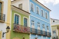 Bright sunny view of the historic tourist center of Pelourinho, Salvador da Bahia, Brazil featuring colorful colonial architecture Royalty Free Stock Photo