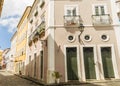 Bright sunny view of the historic tourist center of Pelourinho, Salvador da Bahia, Brazil featuring colorful colonial architecture Royalty Free Stock Photo