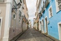 Bright sunny view of the historic tourist center of Pelourinho, Salvador da Bahia, Brazil featuring colorful colonial architecture Royalty Free Stock Photo