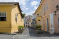 Bright sunny view of the historic tourist center of Pelourinho, Salvador da Bahia, Brazil featuring colorful colonial architecture Royalty Free Stock Photo