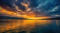 Bright sunset golden clouds reflect in the water AI generated image