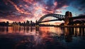 Bright sunset illuminates famous city skyline reflecting on water generated by AI Royalty Free Stock Photo