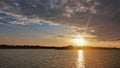 Bright sunset over the Zambezi river. Royalty Free Stock Photo