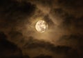 Bright super moon at night sky with cloudy and copy space Royalty Free Stock Photo