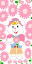 Bright Sweet White Cartoon Bunny Rabbit with Hat and Daisy Flowers Portrait Illustration 2022 Royalty Free Stock Photo