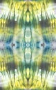 Kaleidoscope. Bright symmetric background. Blue, green, white and yellow pigments. Abstract watercolor painting. Seamless pattern. Royalty Free Stock Photo