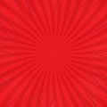 Bright template for a comic book page with red rays and halftone effects on a radial background. Vector illustration Royalty Free Stock Photo