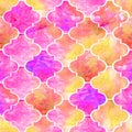 Bright tiles curly eastern geometrical shape abstract grunge colorful splashes texture, pattern design in yellow, purple, pink