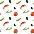 Bright tomato, pepper texture digital seamless pattren on a white background. Print for banners, wrapping paper, posters, cards, i