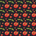 Bright tomato texture seamless digital pattren on a black background. Print for banners, wrapping paper, posters, cards, invitatio
