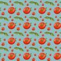 Bright tomato texture seamless digital pattren on a blue background. Print for banners, wrapping paper, posters, cards, invitation