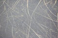 Bright traces of ice skating on an ice rink. background and texture Royalty Free Stock Photo