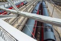 Bright trains on platforms waiting for departure on train station Royalty Free Stock Photo