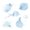 Bright transparent watercolor vector set of blue stains Royalty Free Stock Photo