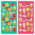 Bright tropical card design, fashion patches badges stickers. Applicable for Banners, Posters. Exotic pineapple, bubble tea cup,